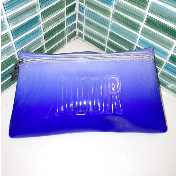 NWOT DIOR Ombré Patent Leather Zipper Pouch Blue & Silver 8” x 5” - Picture 1 of 12